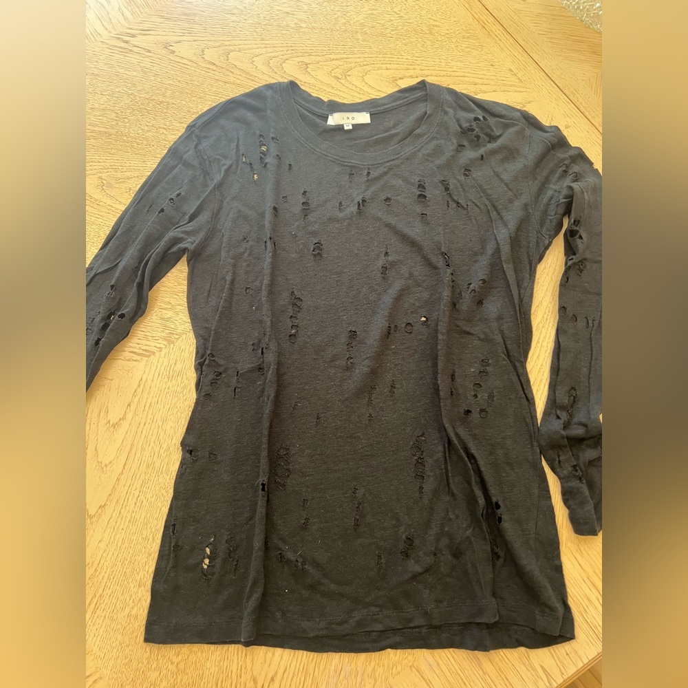 IRO Marvina Long Sleeve Distressed Linen Tee black medium 100% Linen